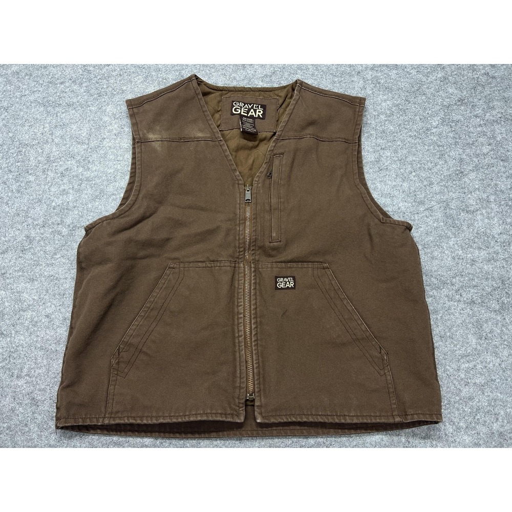 Gravel Gear Vest Mens XL Brown Canvas Quilted Insulated Zip Pockets Workwear
